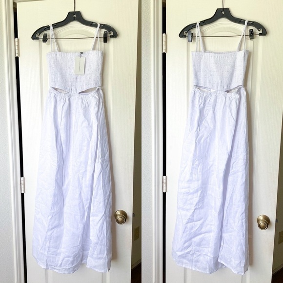 Faithfull the Brand Tayari Midi Dress White Linen Cutout Medium NWT - Picture 2 of 7